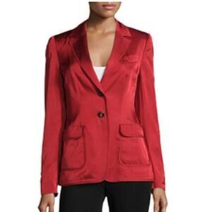 Escada Vermillion Red Satin Two Button Long Sleeve Blazer Size 42